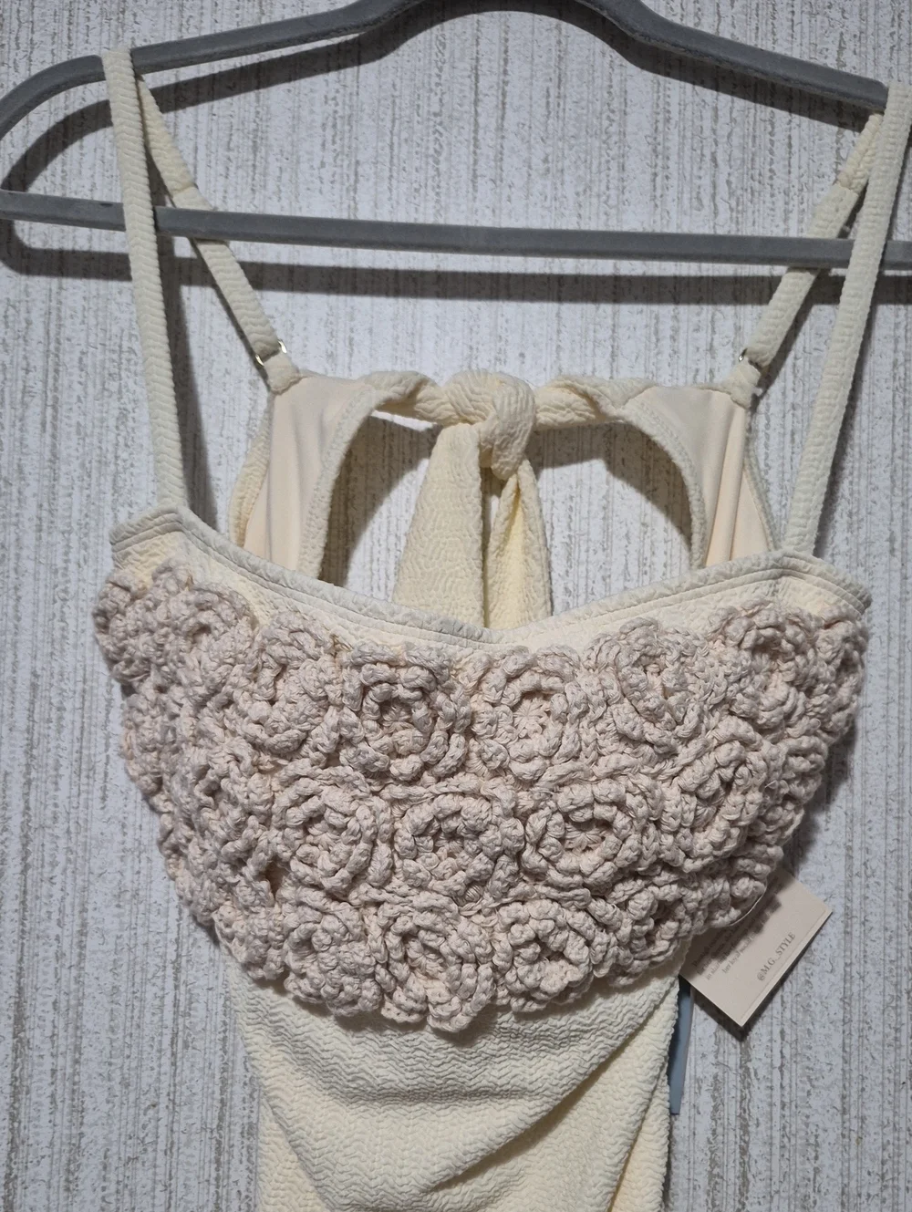 Antonio Melani Pearl Texture Floral Crochet One Piece Swimsuit Size L NWT